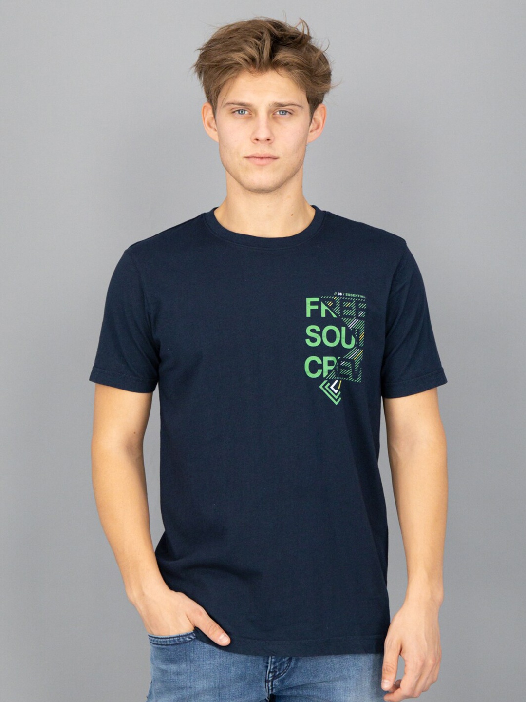 

FREESOUL Men Blue Typography T-shirt