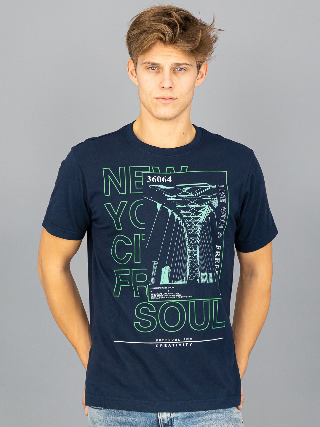 

FREESOUL Men Blue Typography Printed T-shirt