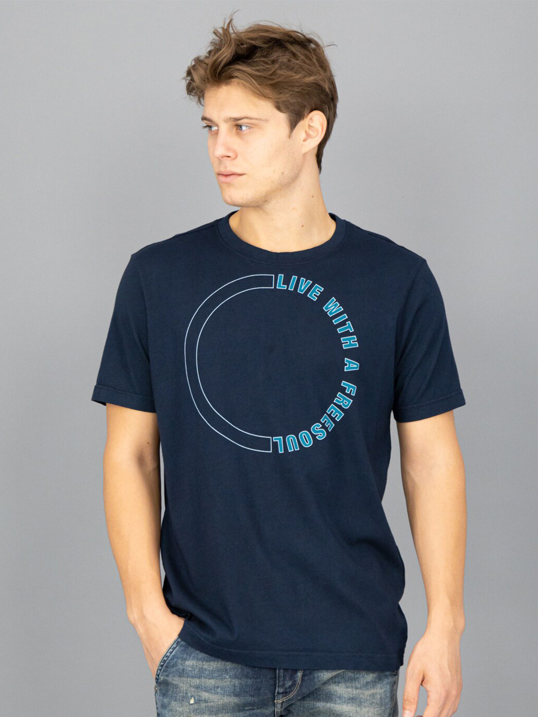 

FREESOUL Men Blue Typography Printed T-shirt