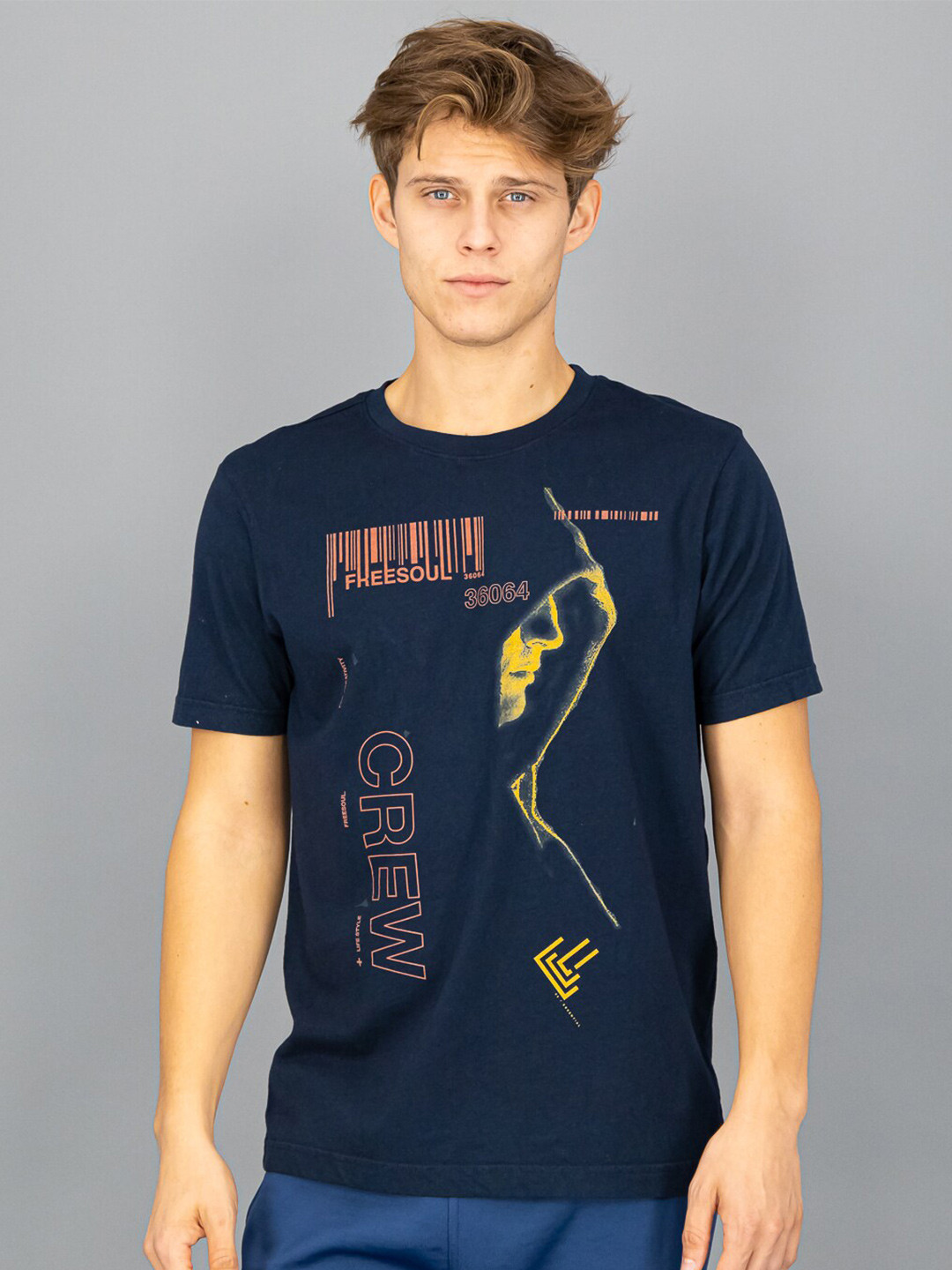 

FREESOUL Men Blue Printed T-shirt