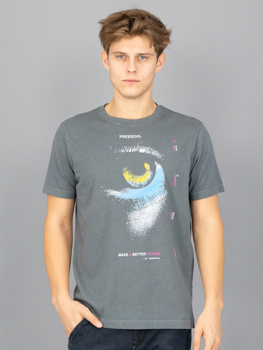 

FREESOUL Men Grey Printed T-shirt