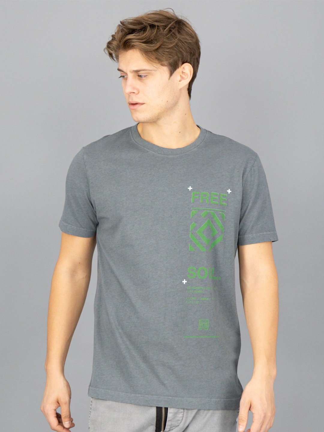 

FREESOUL Men Grey Printed Cotton Regular Fit T-shirt