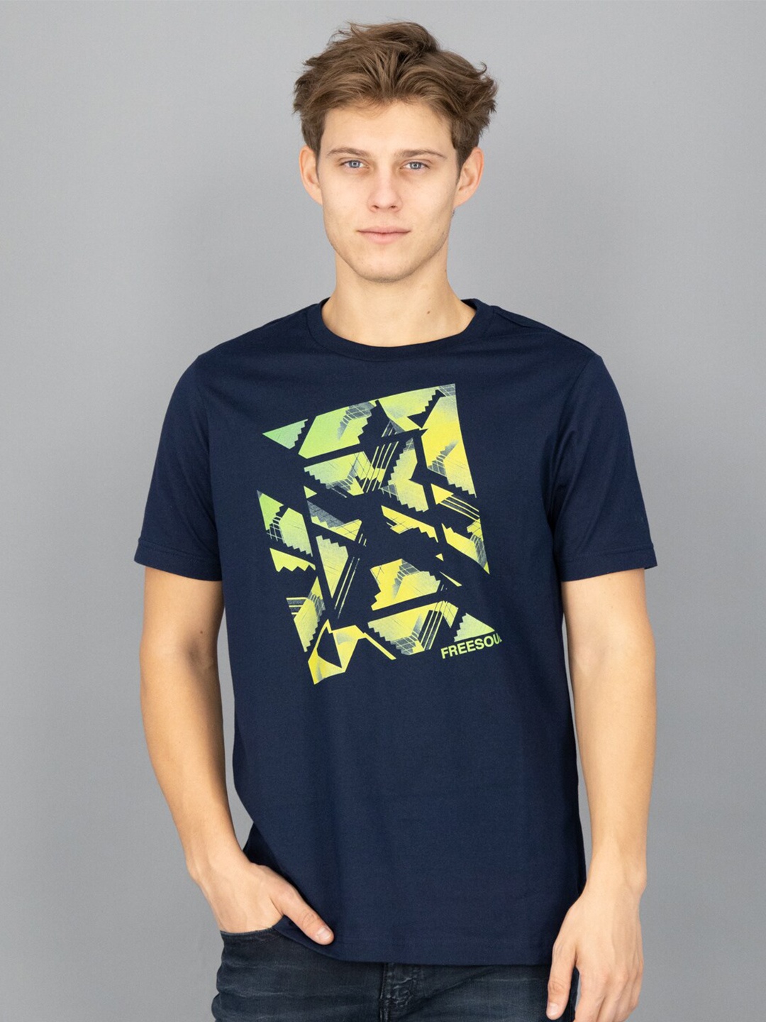 

FREESOUL Men Blue Printed T-shirt