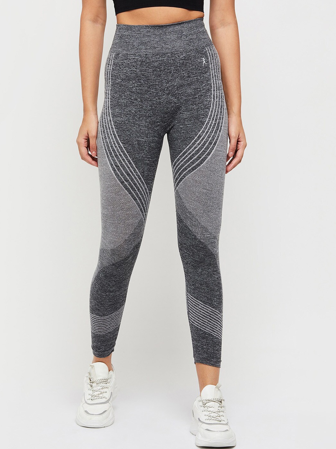 

max Women Charcoal & Grey Colourblocked Tights
