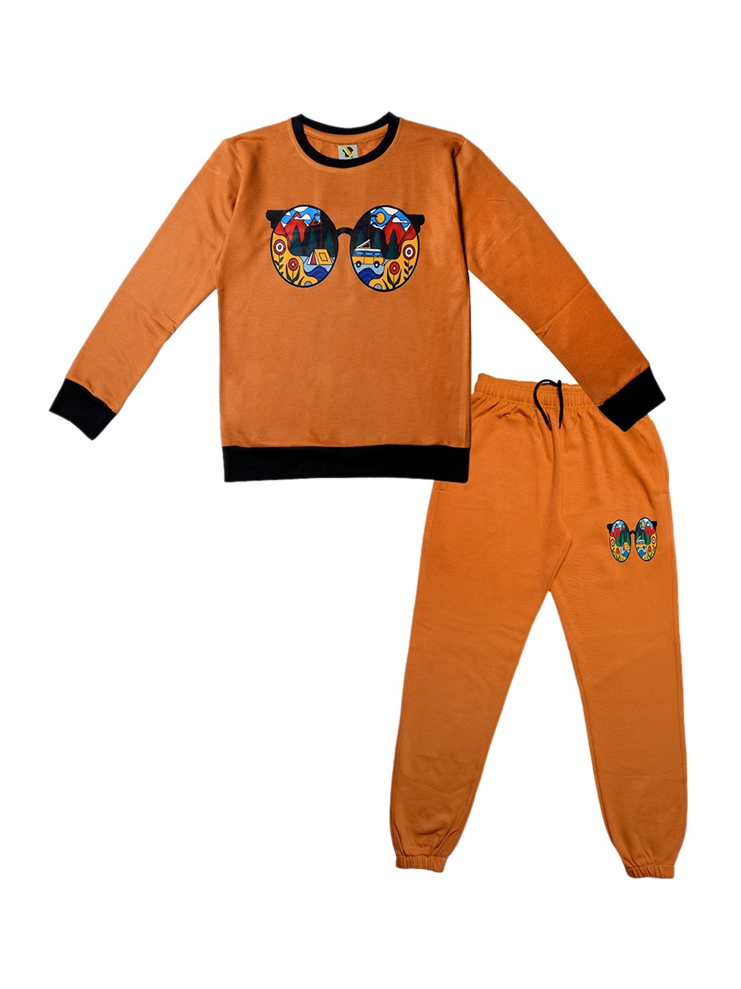 

TINY HUG Kids Brown Printed Tracksuit