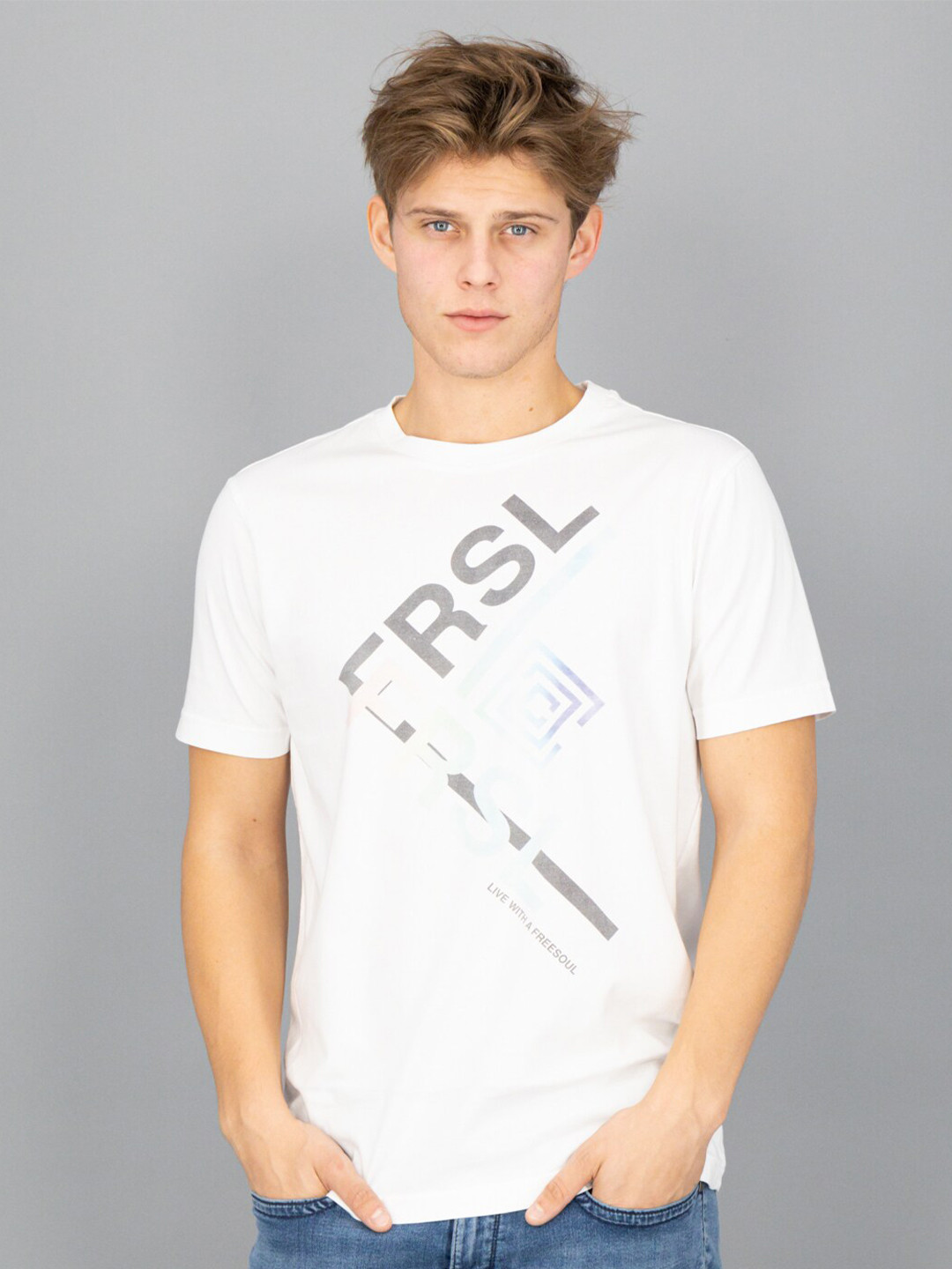 

FREESOUL Men White Printed T-shirt