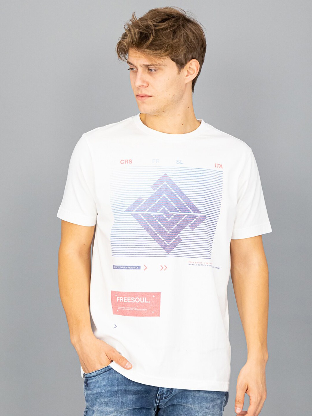 

FREESOUL Men White Printed T-shirt