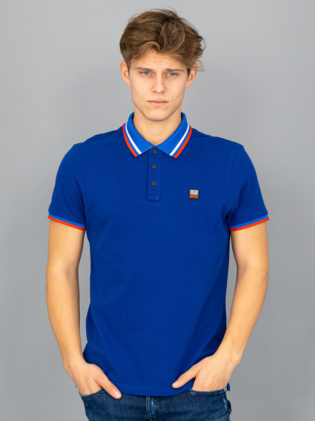 

FREESOUL Men Blue Polo Collar Pure Cotton T-shirt