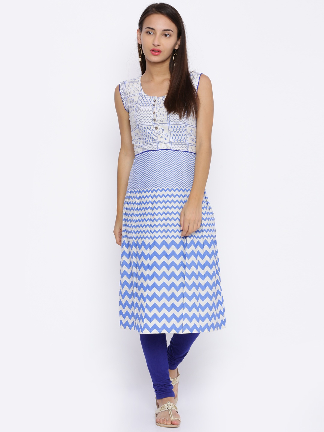 

Soch Women Blue Printed A-Line Kurta, Cream