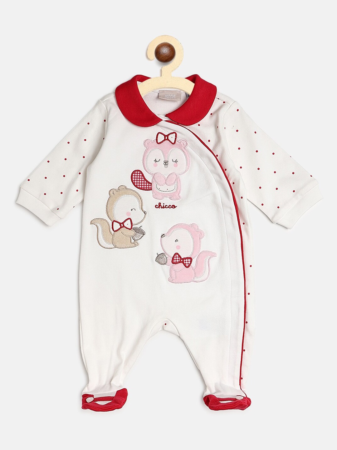 

Chicco Infant Girls White & Red Applique work Pure Cotton Sleepsuit