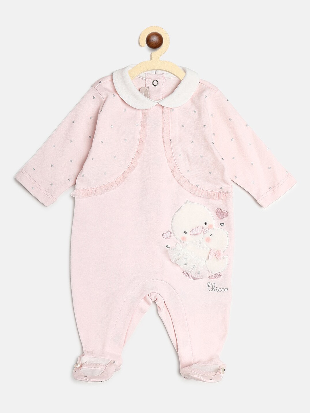 

Chicco Girls Pink Applique Work Pure Cotton Sleepsuit