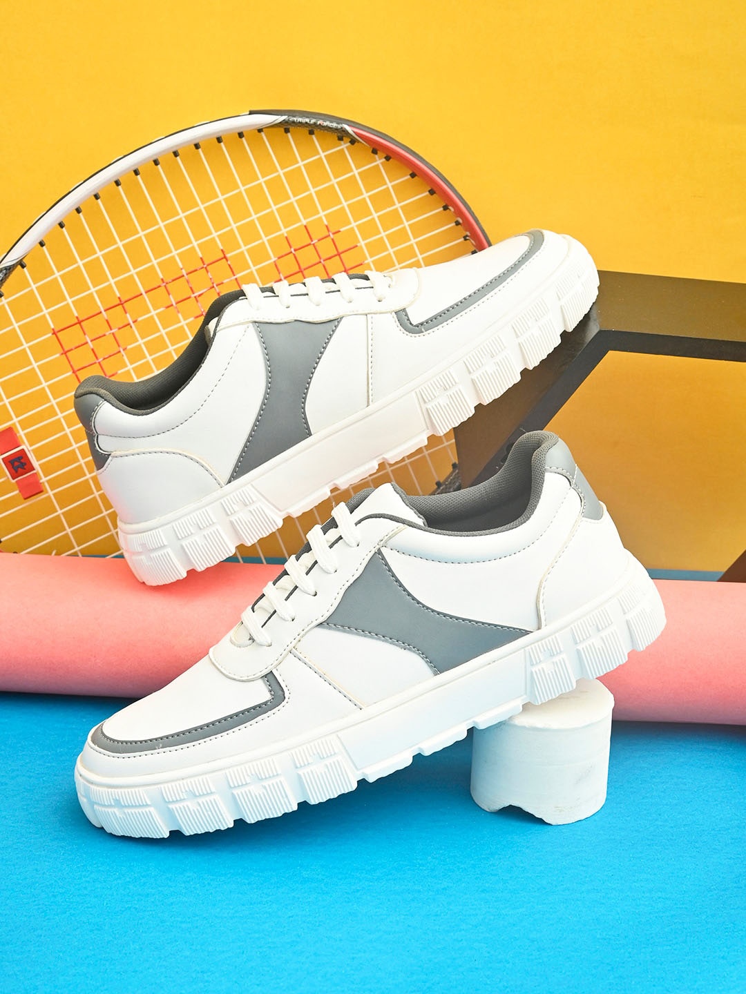 

Mast & Harbour Men White Colourblocked PU Sneakers