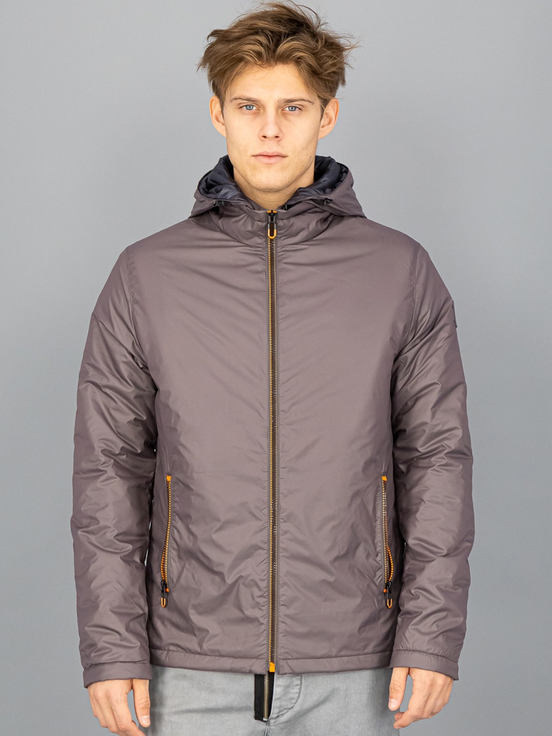 

FREESOUL Men Charcoal Solid Hooded Padded Jacket