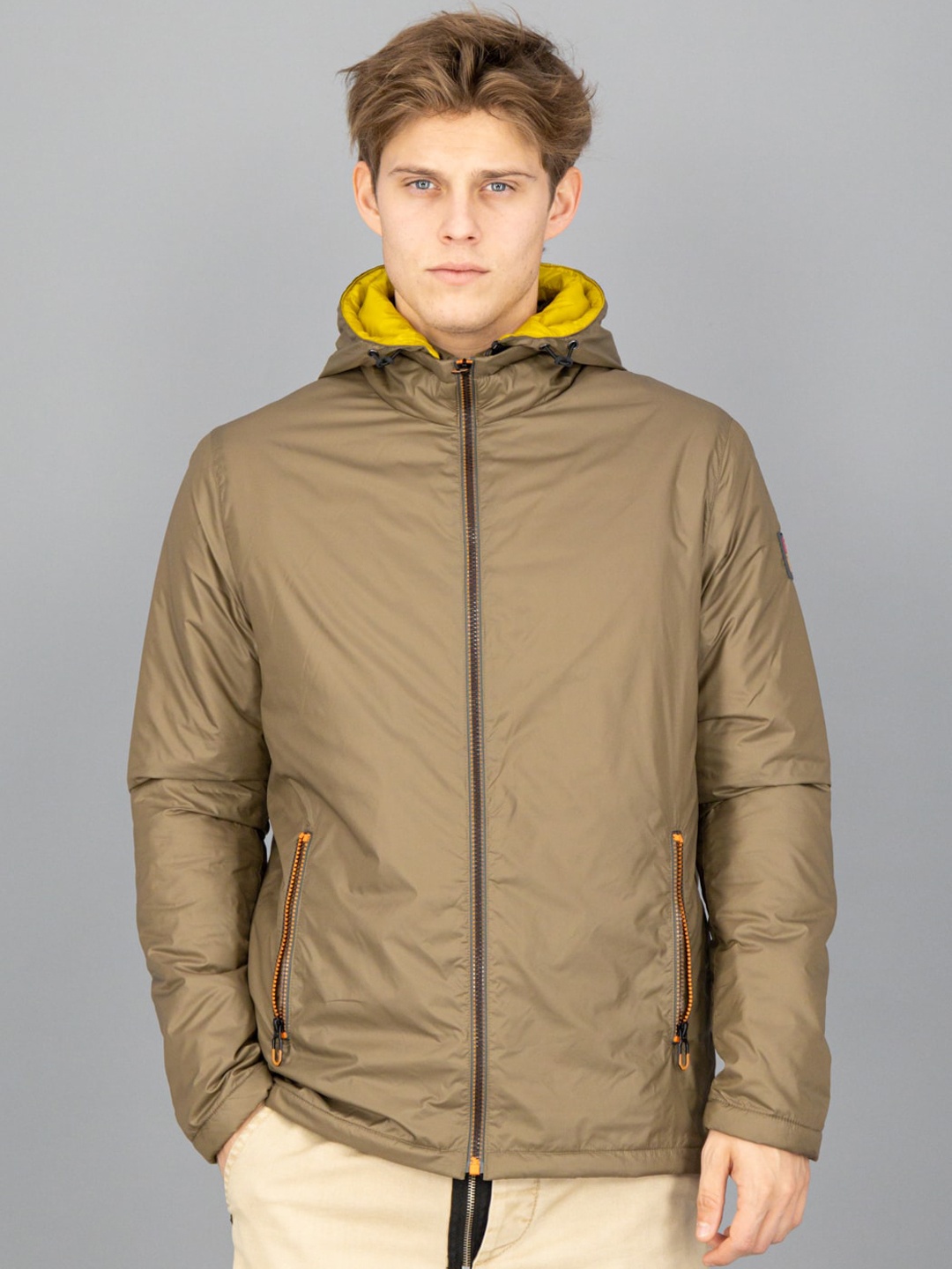 

FREESOUL Men Olive Green Solid Bomber Jacket