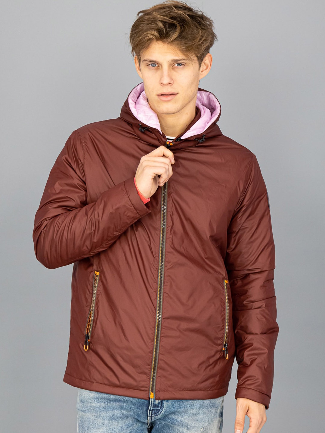 

FREESOUL Men Red Solid Hooded Tailored Jacket