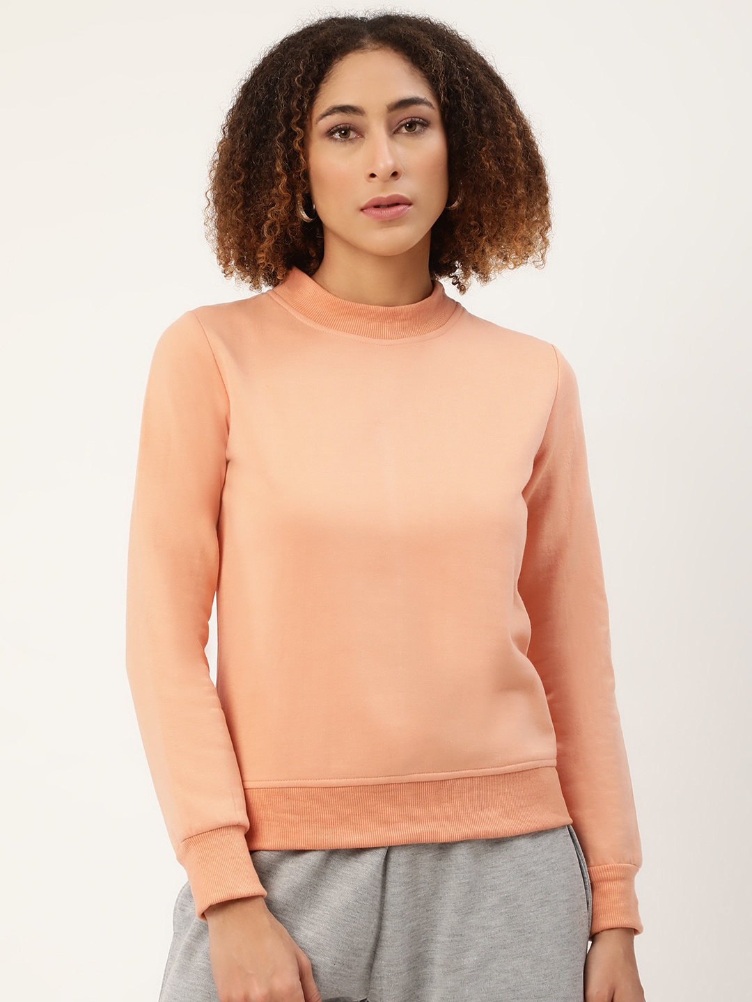 

Alsace Lorraine Paris Women Peach-Coloured Solid Sweatshirt