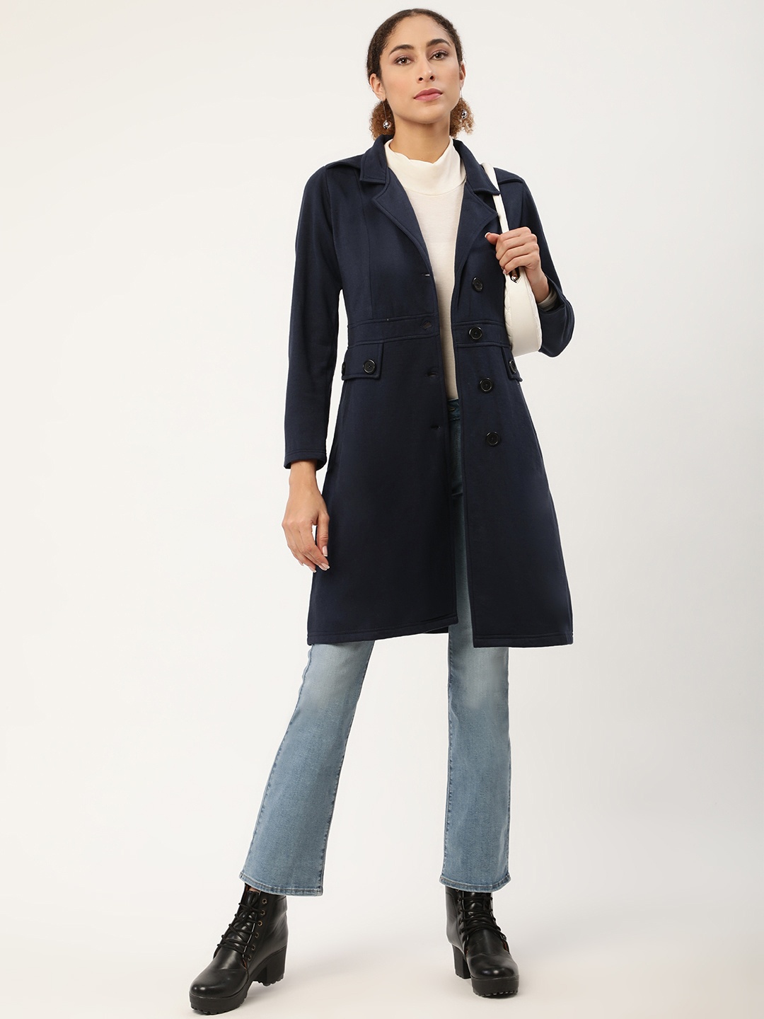 

Alsace Lorraine Paris Women Navy Blue Solid Longline Coat