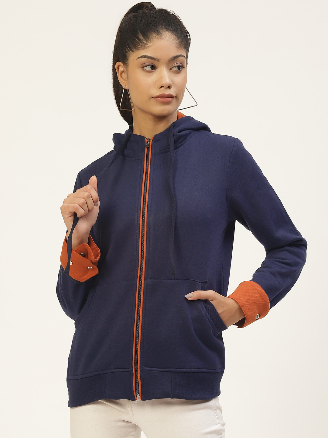 

Alsace Lorraine Paris Women Navy Blue Solid Hooded Sweatshirt