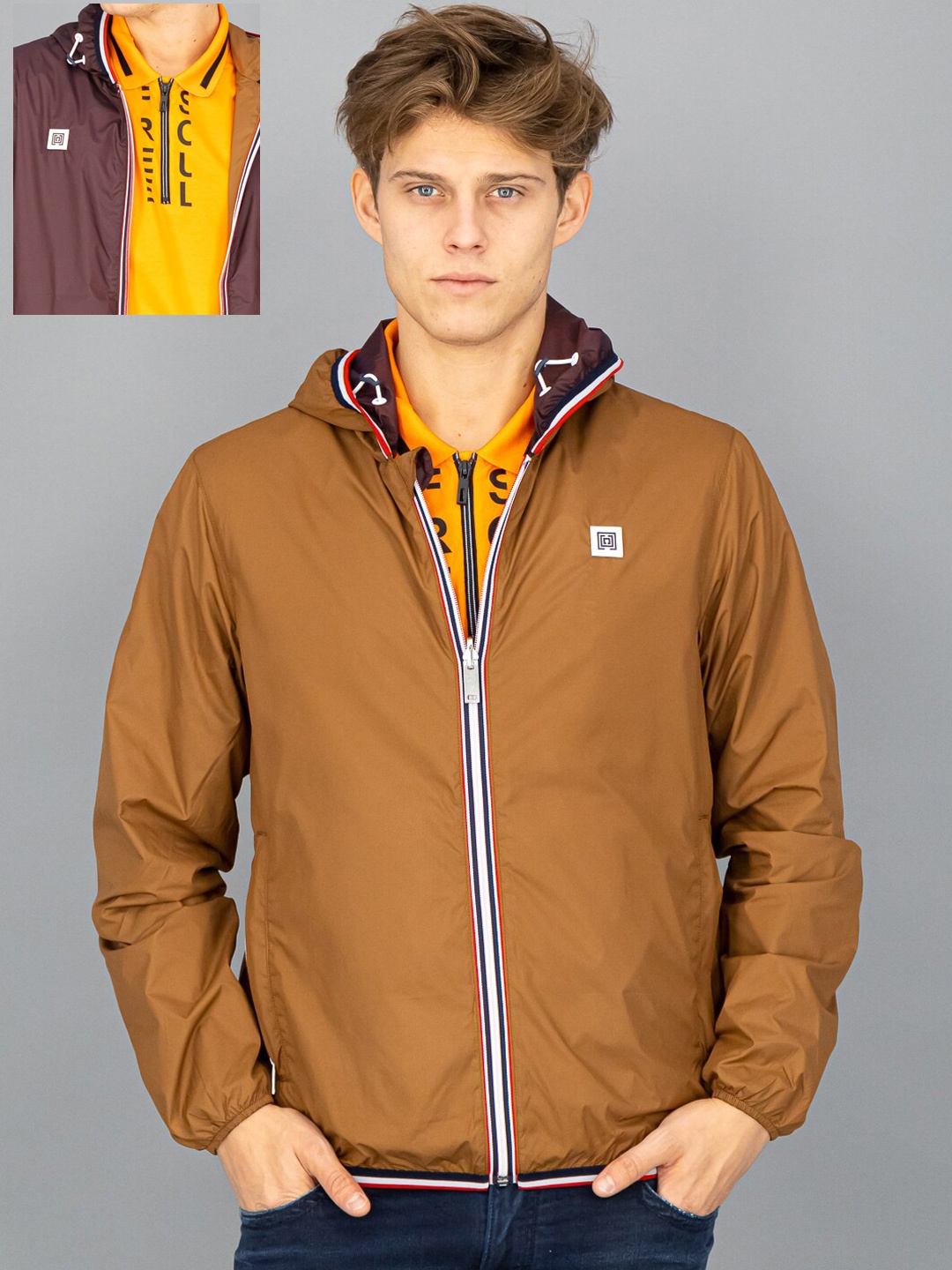 

FREESOUL Men Brown Solid Hooded Reversible Bomber Jacket