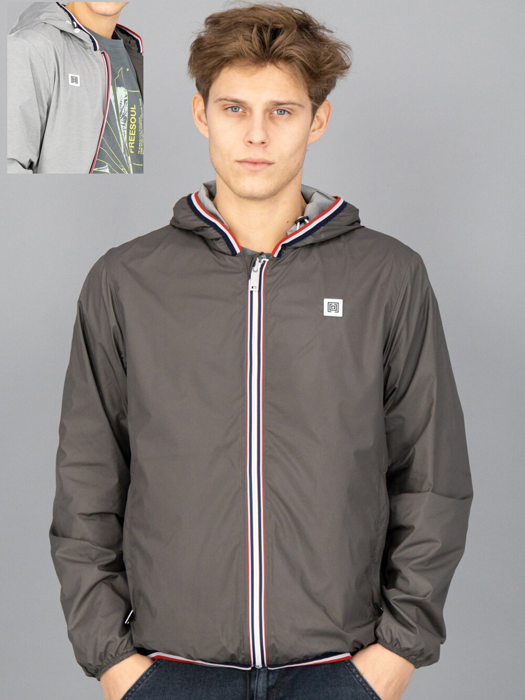 

FREESOUL Men Grey Brown Reversible Outdoor Sporty Jacket