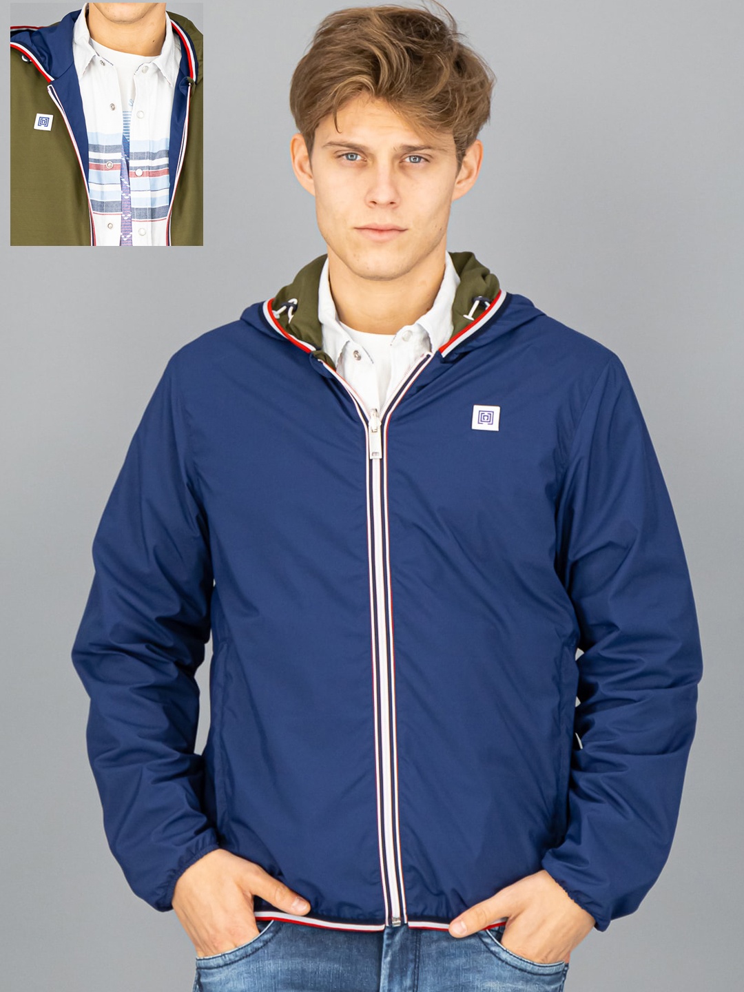 

FREESOUL Men Blue Olive Green Reversible Sporty Jacket