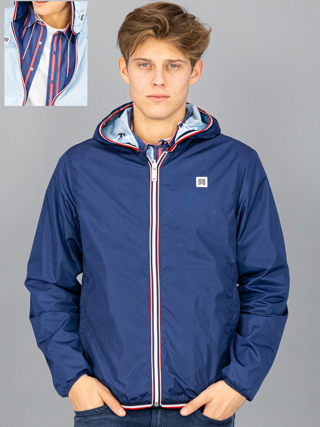 

FREESOUL Men Blue Reversible Bomber Jacket