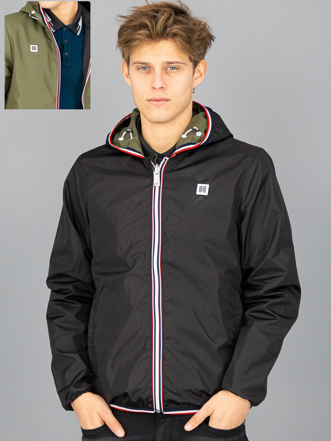 

FREESOUL Men Black Solid Hooded Reversible Bomber Jacket
