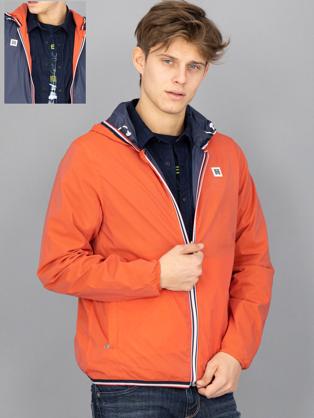 

FREESOUL Men Red Reversible Bomber Hooded Jacket