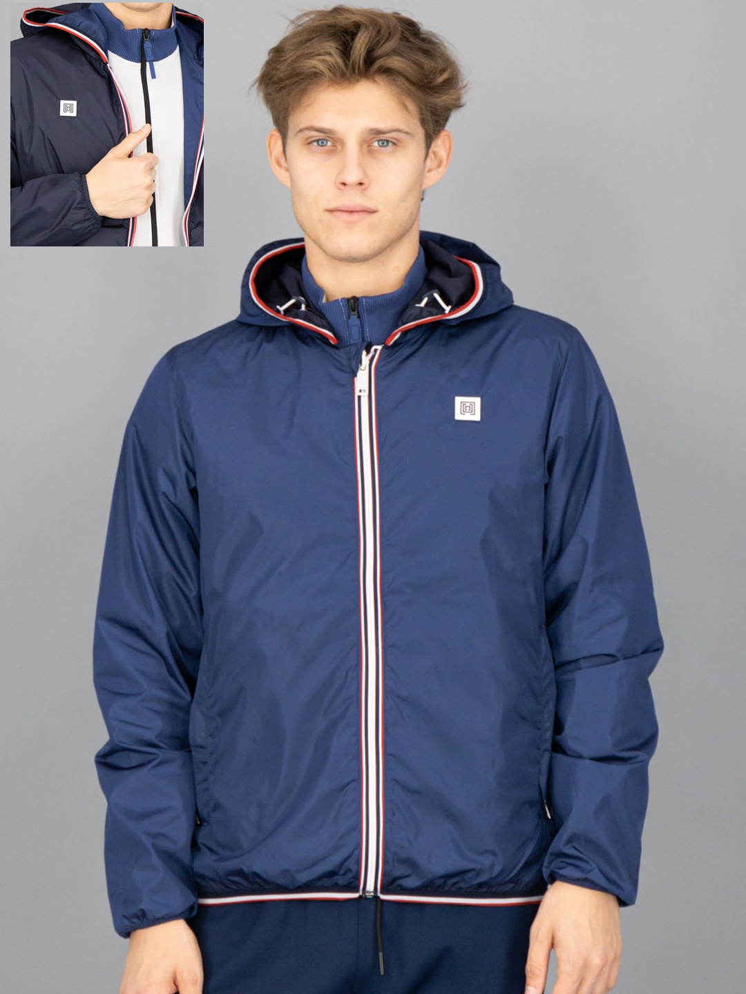 

FREESOUL Men Blue Reversible Hooded Sporty Jacket