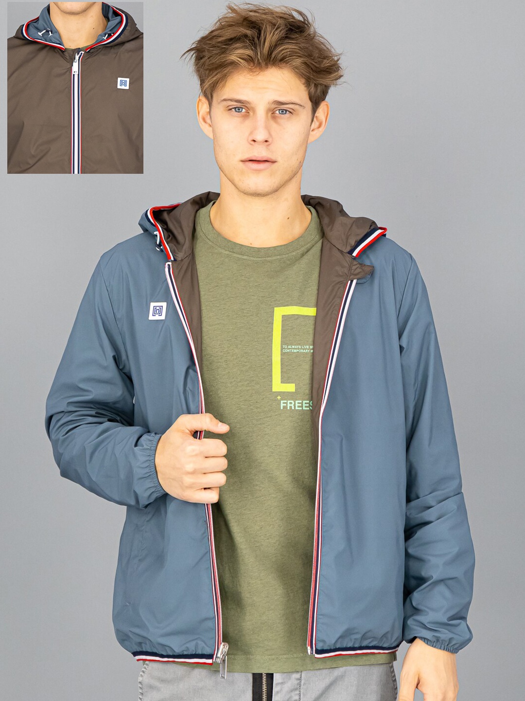 

FREESOUL Men Brown Reversible Hooded Bomber Jacket