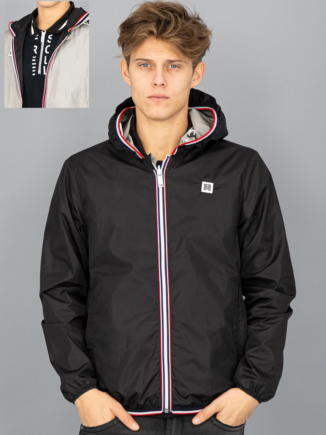 

FREESOUL Men Black Reversible Sporty Jacket with Patchwork