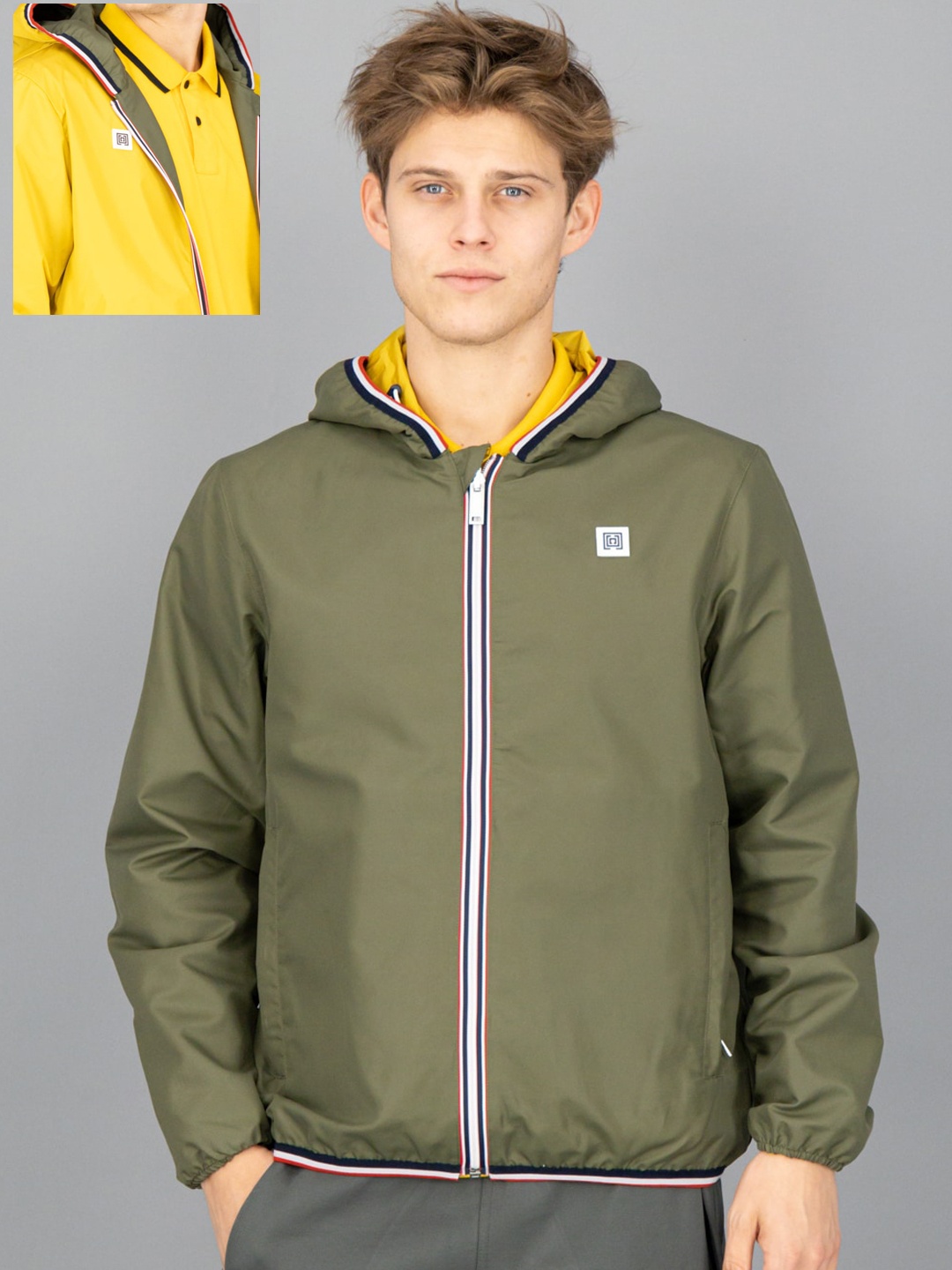 

FREESOUL Men Olive Green Solid Hooded Reversible Bomber Jacket