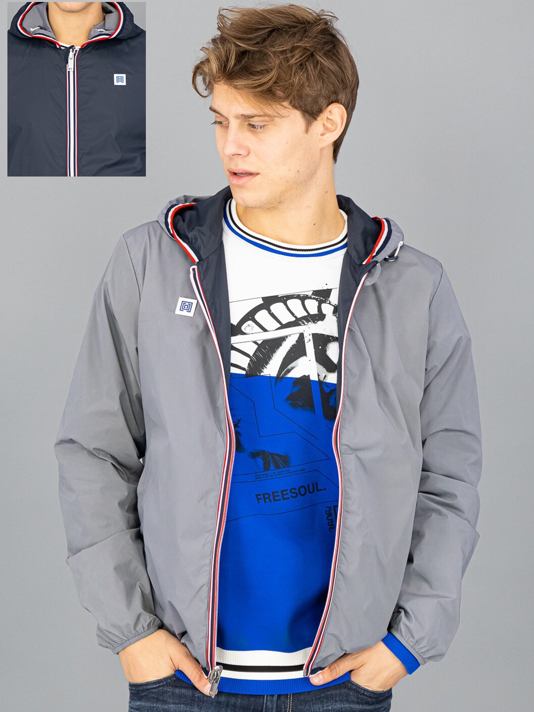 

FREESOUL Men Grey & Charcoal Reversible Padded Jacket
