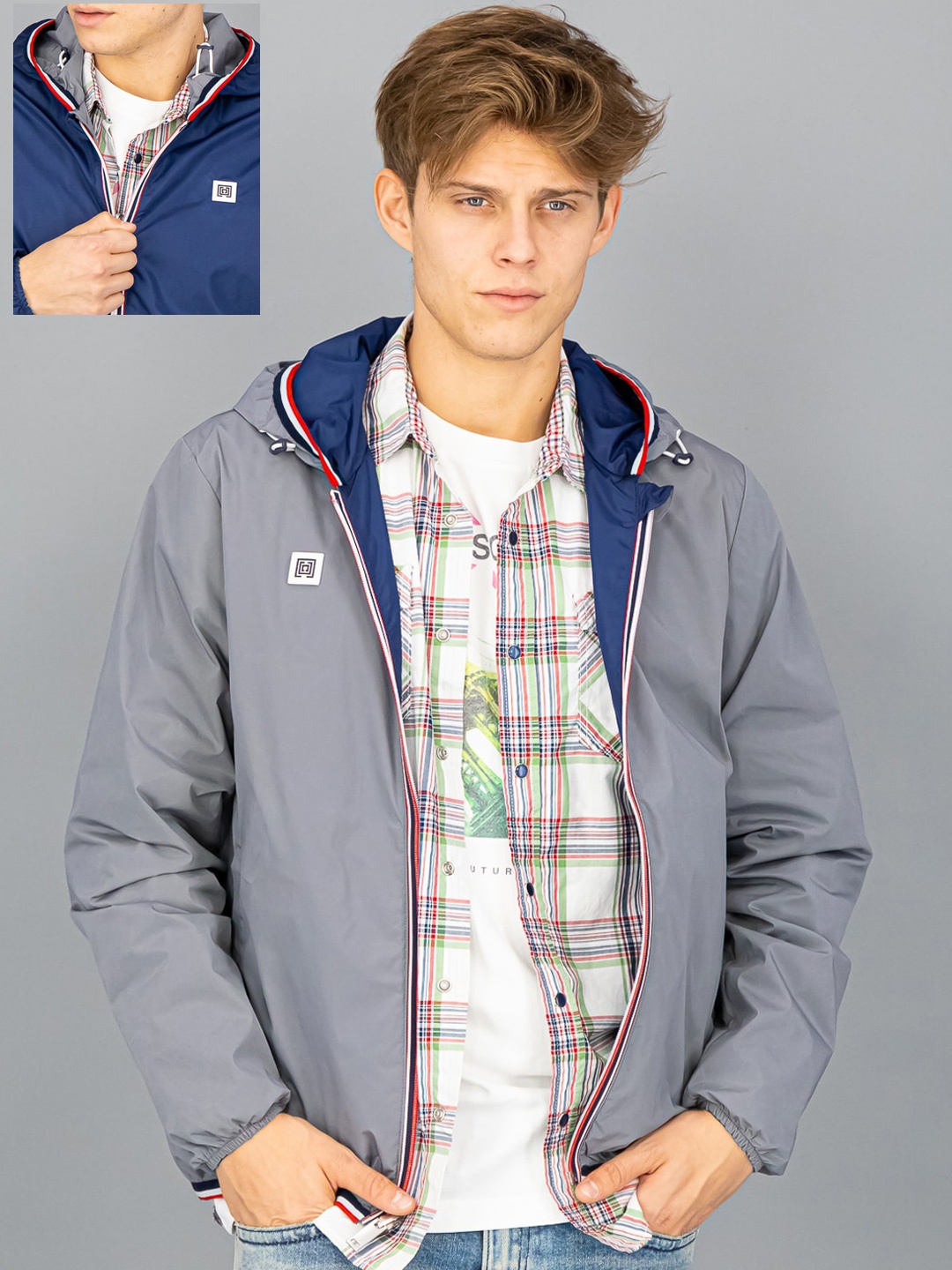 

FREESOUL Men Pack of 2 Blue & Grey Reversible Padded Jacket