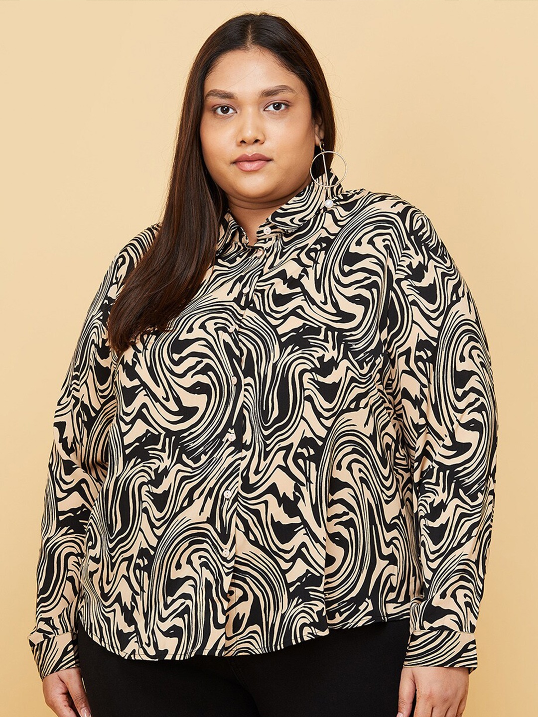 

max Women Beige Printed Plus Size Casual Shirt