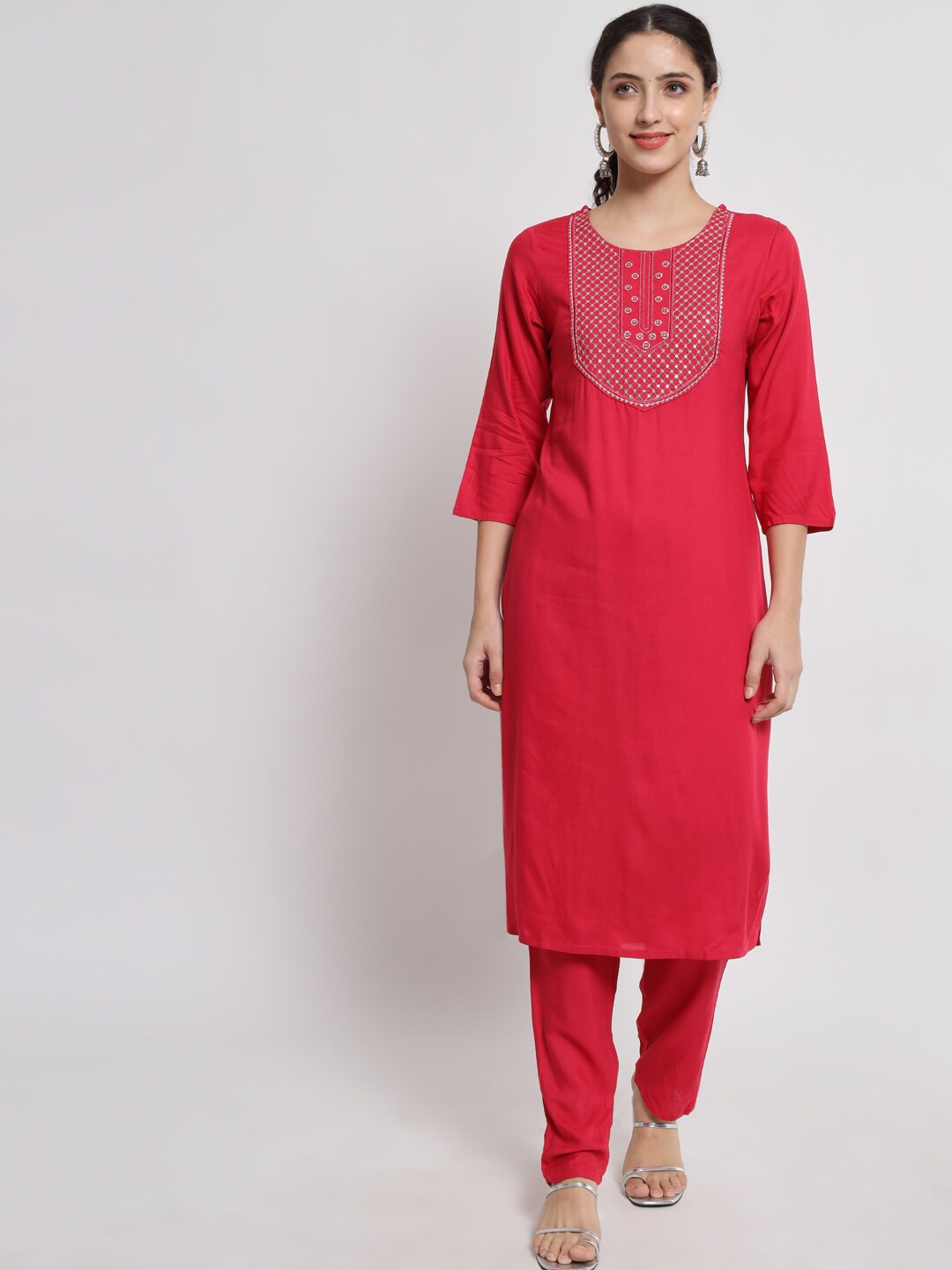 

BARKHA FAB Women Pink Ethnic Motifs Embroidered Sequinned Kurta with Trouser