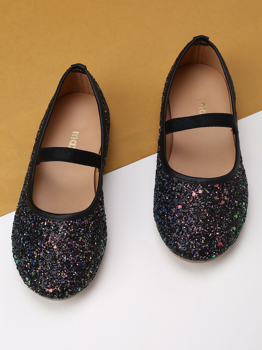 

max Girls Black Textured Ballerinas Flats