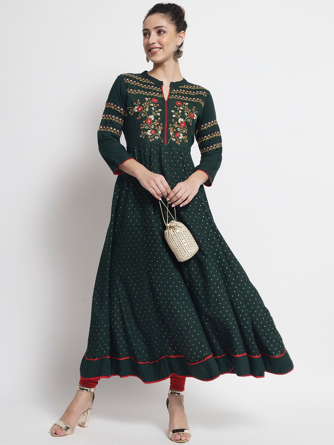 

BARKHA FAB Women Green & White Floral Printed Floral Kurta