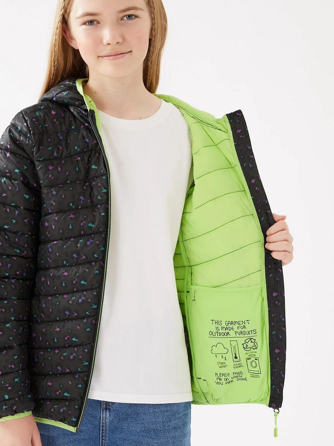 

Marks & Spencer Girls Black Green Lightweight Padded Jacket