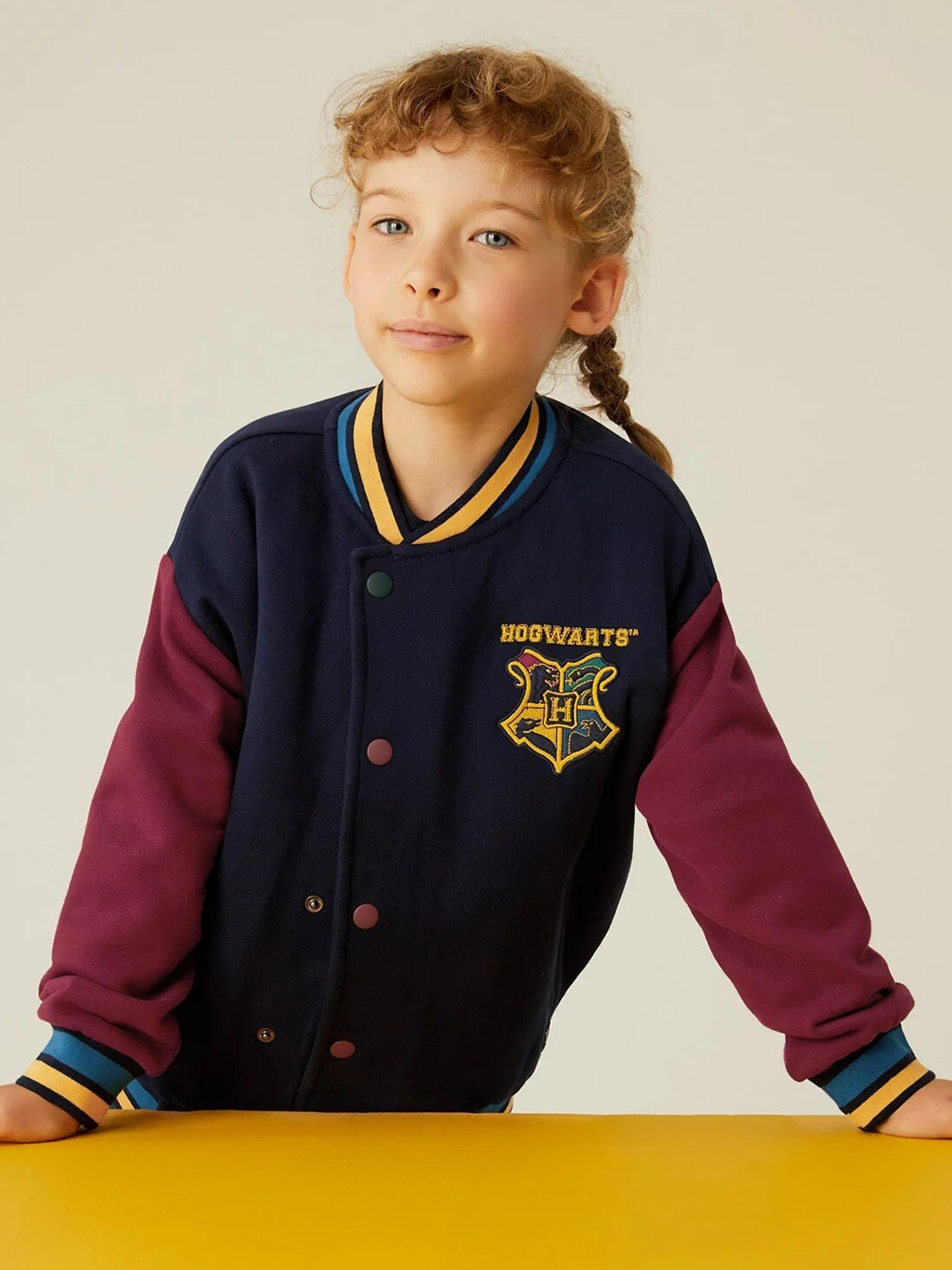 

Marks & Spencer Unisex Kids Navy Blue & Maroon Lightweight Varsity Jacket with Embroidered