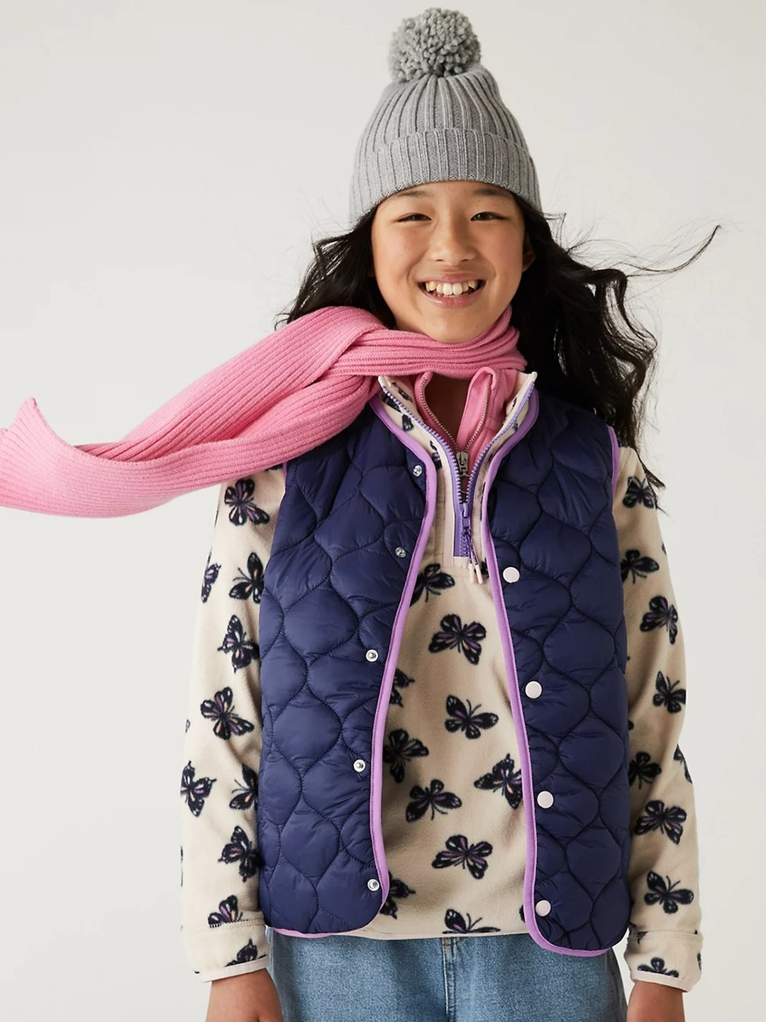 

Marks & Spencer Girls Navy Blue & Purple Solid Nylon Quilted Jacket