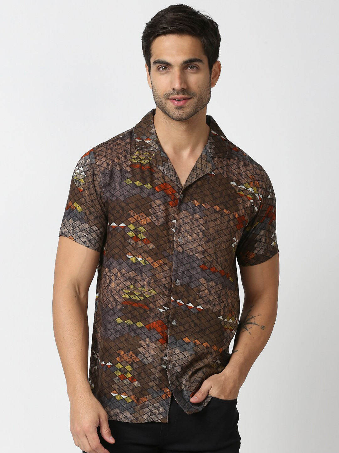 

MOD ECRU Men Brown Printed Casual Shirt