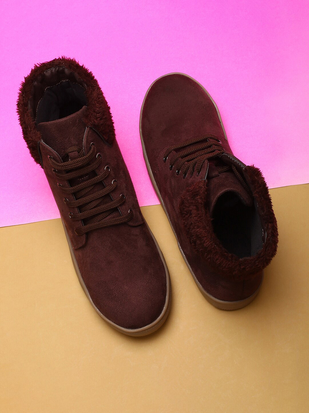

max Women Brown Textured Mid-Top PU Boots