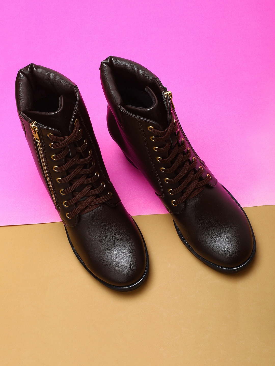 

MAX Women Mid-Top Lace-Up Regular Boots, Brown