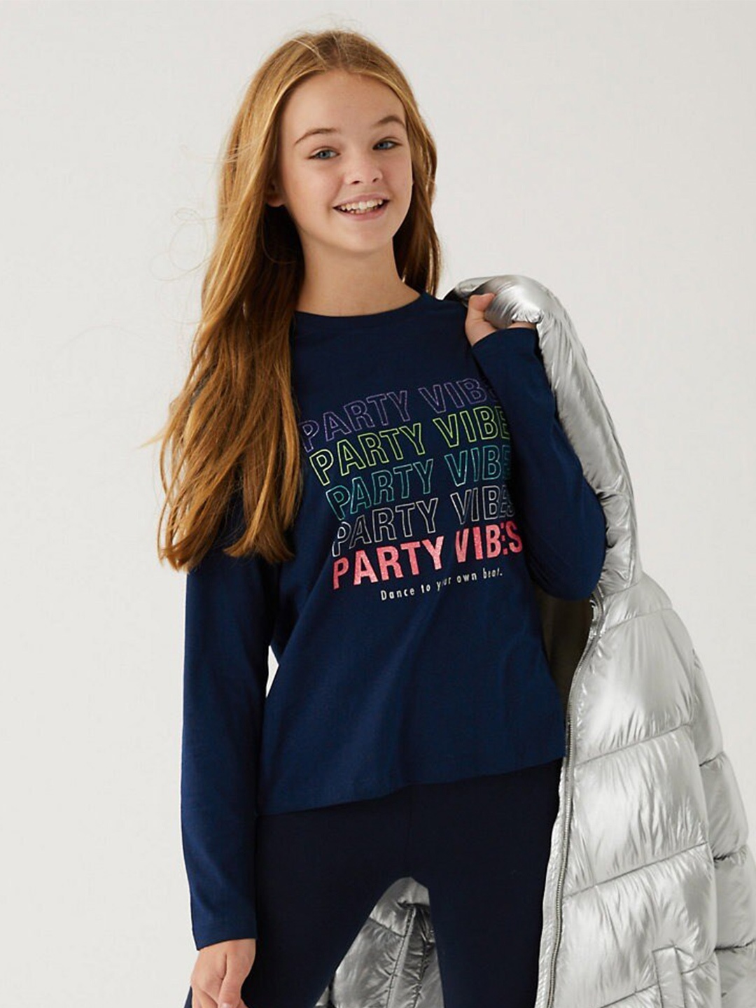 

Marks & Spencer Girls Printed Top, Navy blue