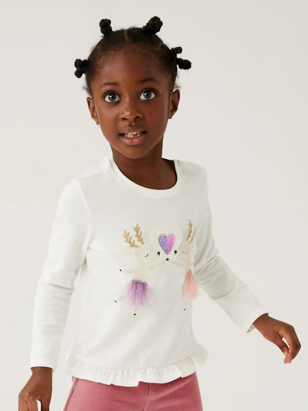 

Marks & Spencer Girls White & Pink Embellished Top