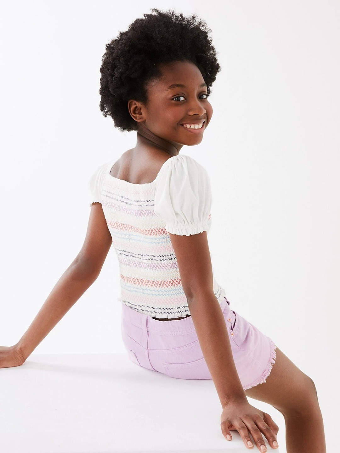 

Marks & Spencer White & Purple Striped Crop Top