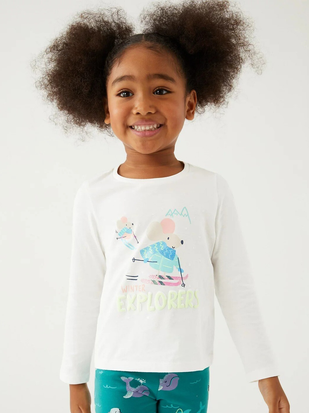 

Marks & Spencer Girls White Print Cotton Blend Top