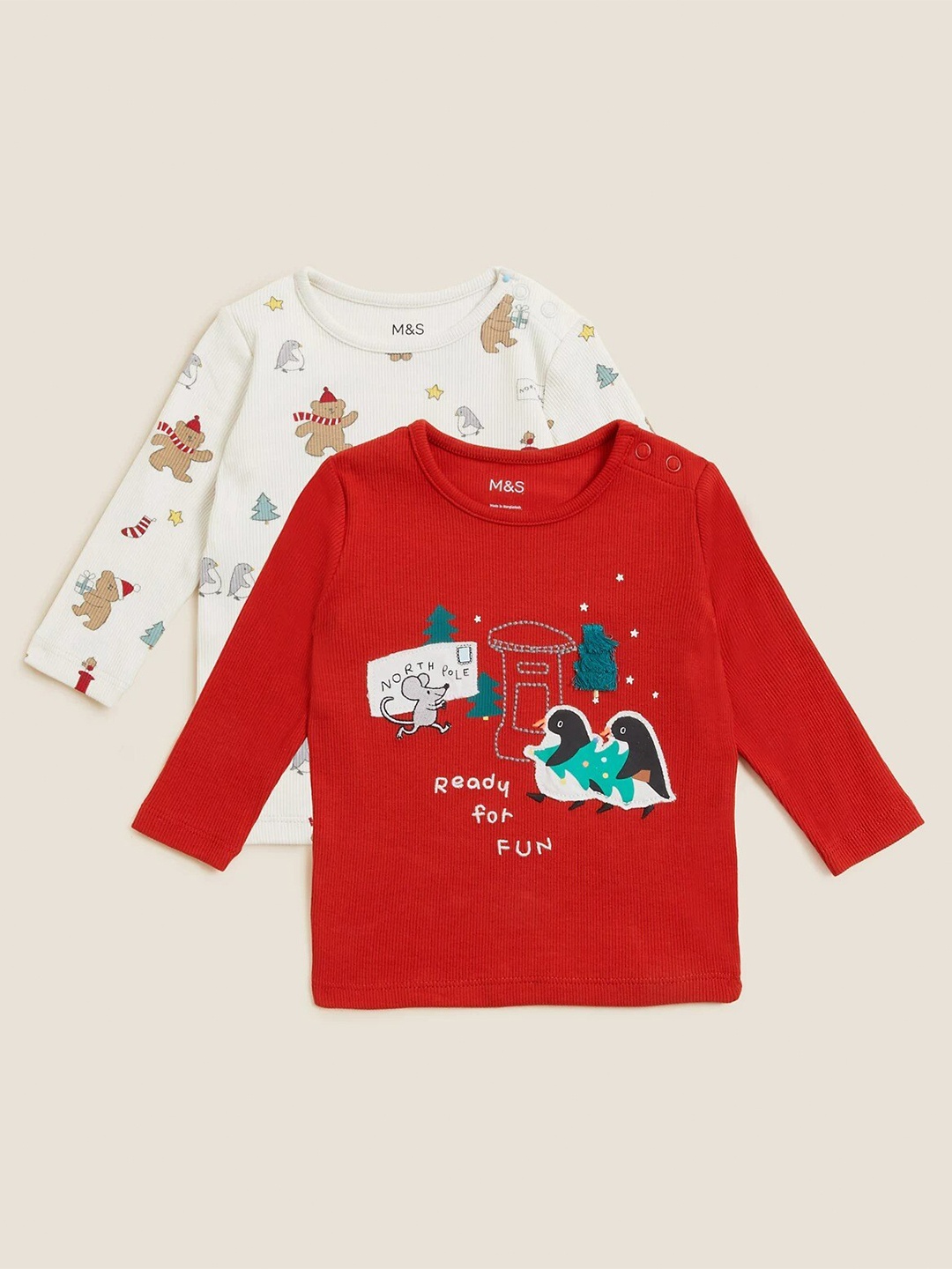 

Marks & Spencer Pack Of 2 Girls Red & White Printed Top