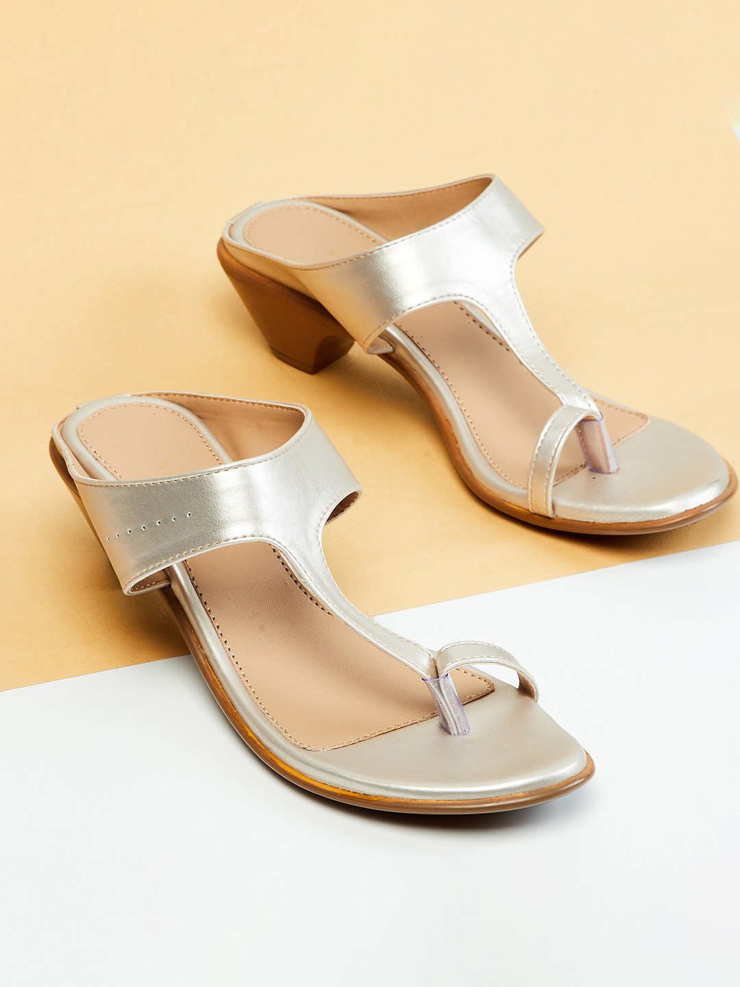 

max Women Gold-Toned PU Kitten Sandals